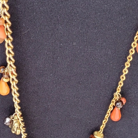 33" Necklace with Tiny Elephants and Frosted Beads. Sunset Colors. Light Weight. - Picture 10 of 11